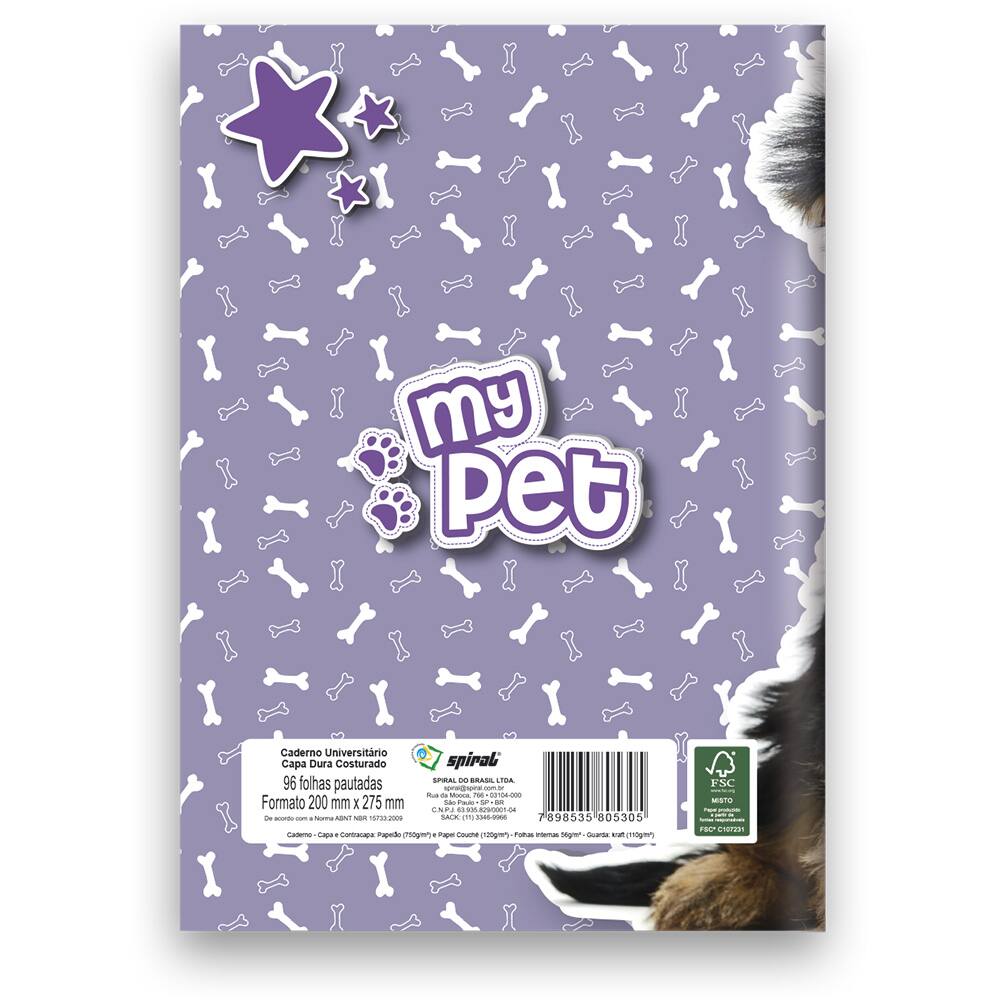 Caderno Universitário Capa Dura Costurado fl My Pet Spiral PT UN Escolar Kalunga