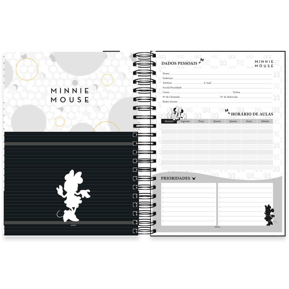 Caderno universitário capa dura 10x1 160 folhas Disney Minnie PB