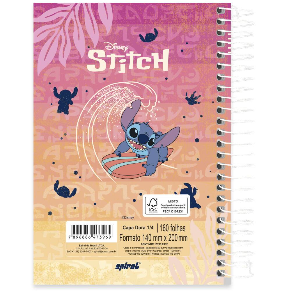 Caderno Capa Dura Espiral Folhas Disney Stitch Kauai Spiral