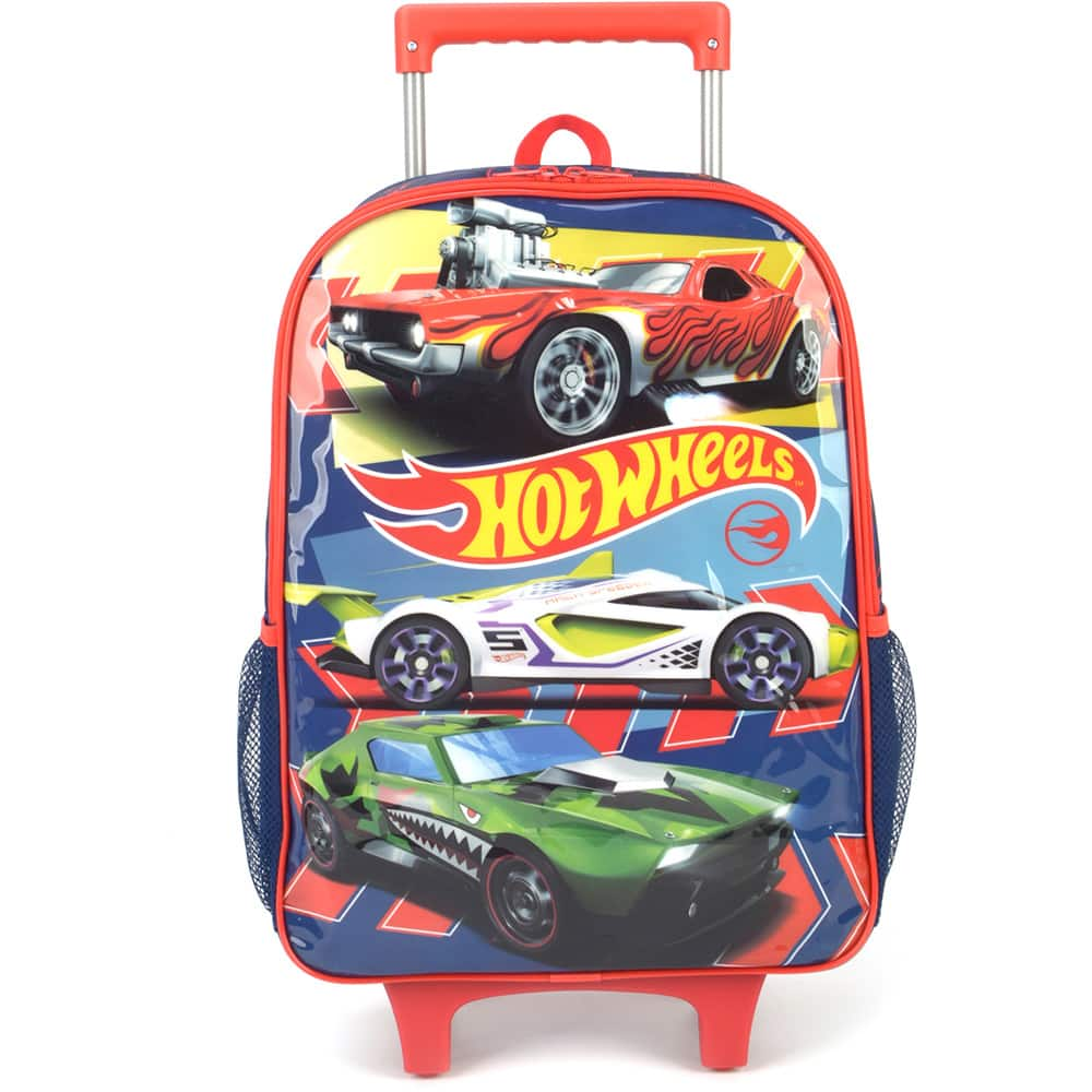 Mochila Escolar Infantil De Rodinhas Hot Wheels Mattel Em Poli Ster