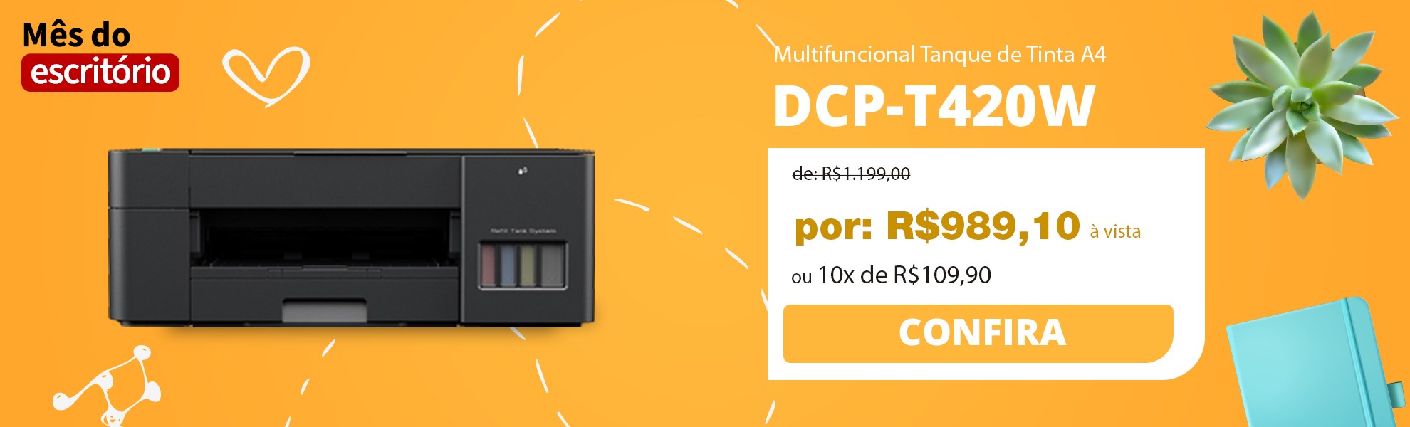 Multifuncional Tanque de Tinta DCPT220, Colorida, Wi-Fi, Conexão USB, Brother
