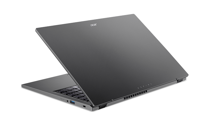 Notebook Acer Aspire 5 de frente com imagem abstrata na tela nas cor azul.