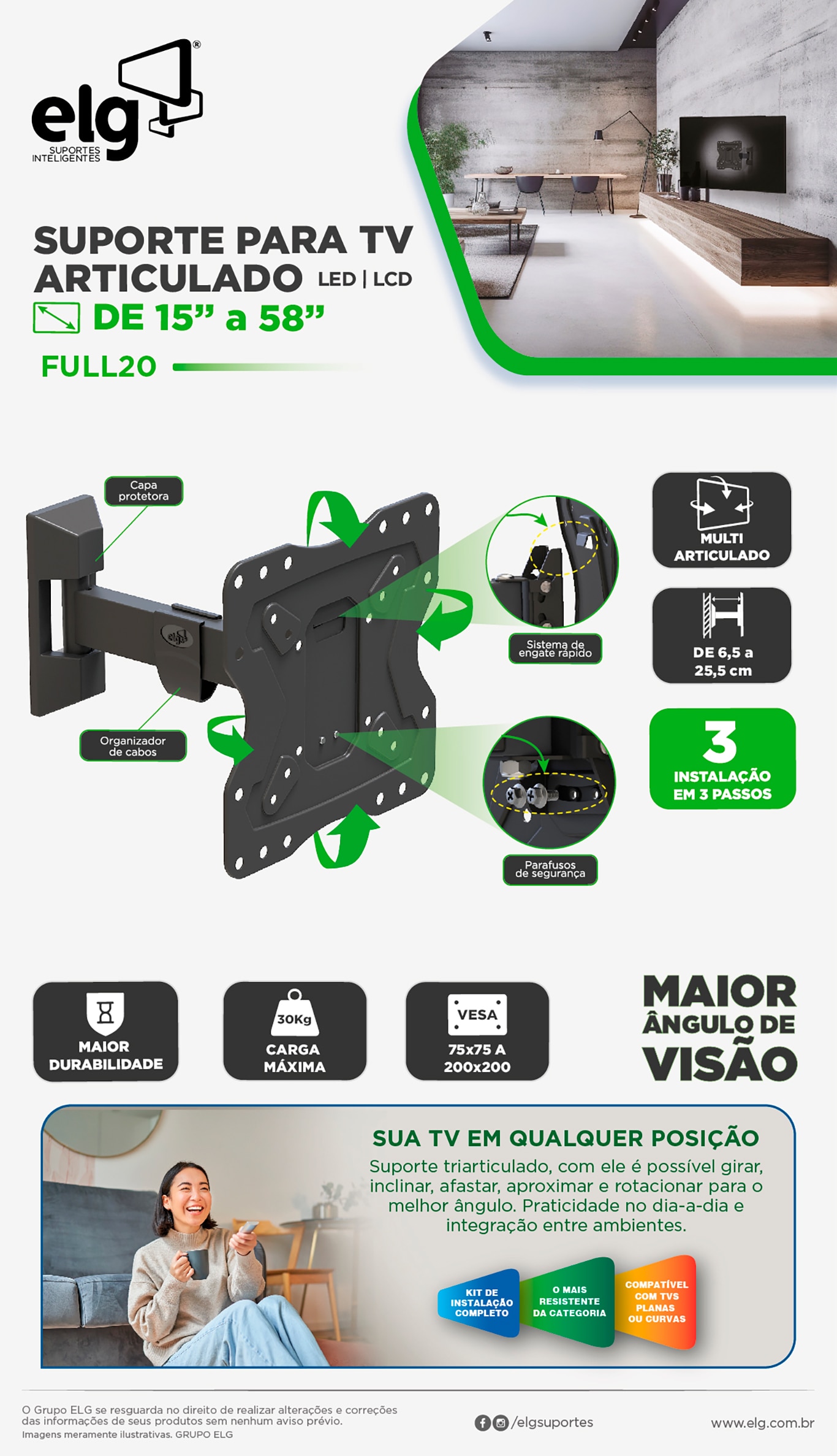 Suporte para TV articulado 15 a 42 FULL20 Elg