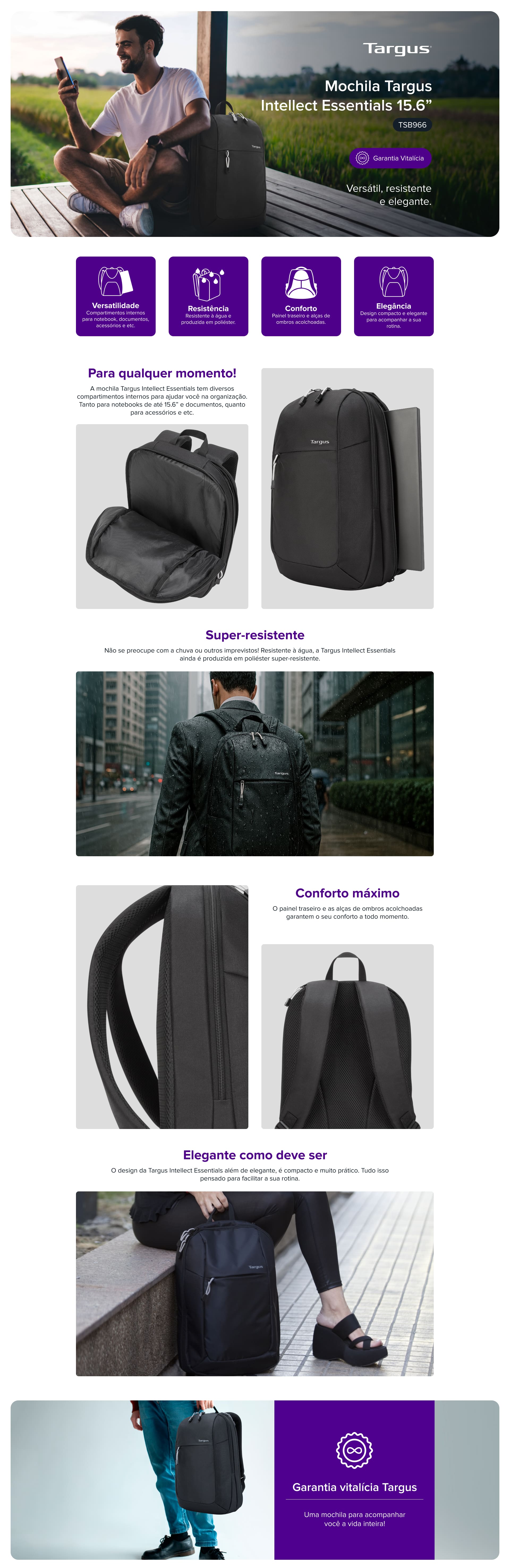 Mochila para Notebook de até 15.6 Essentials Intellect, TSB966, Targus -