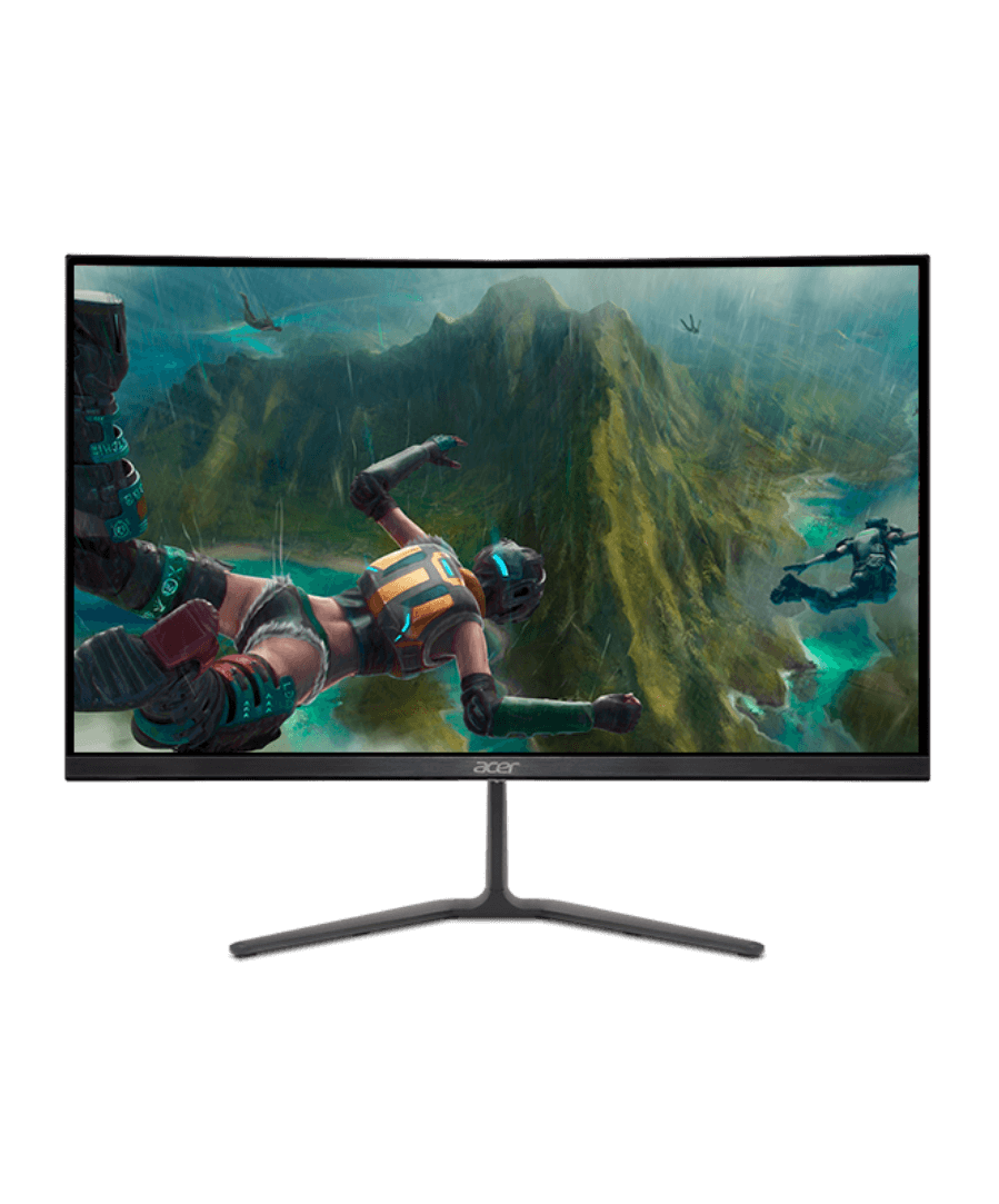 Monitor Acer com imagem de jogo com paraquedista na tela.