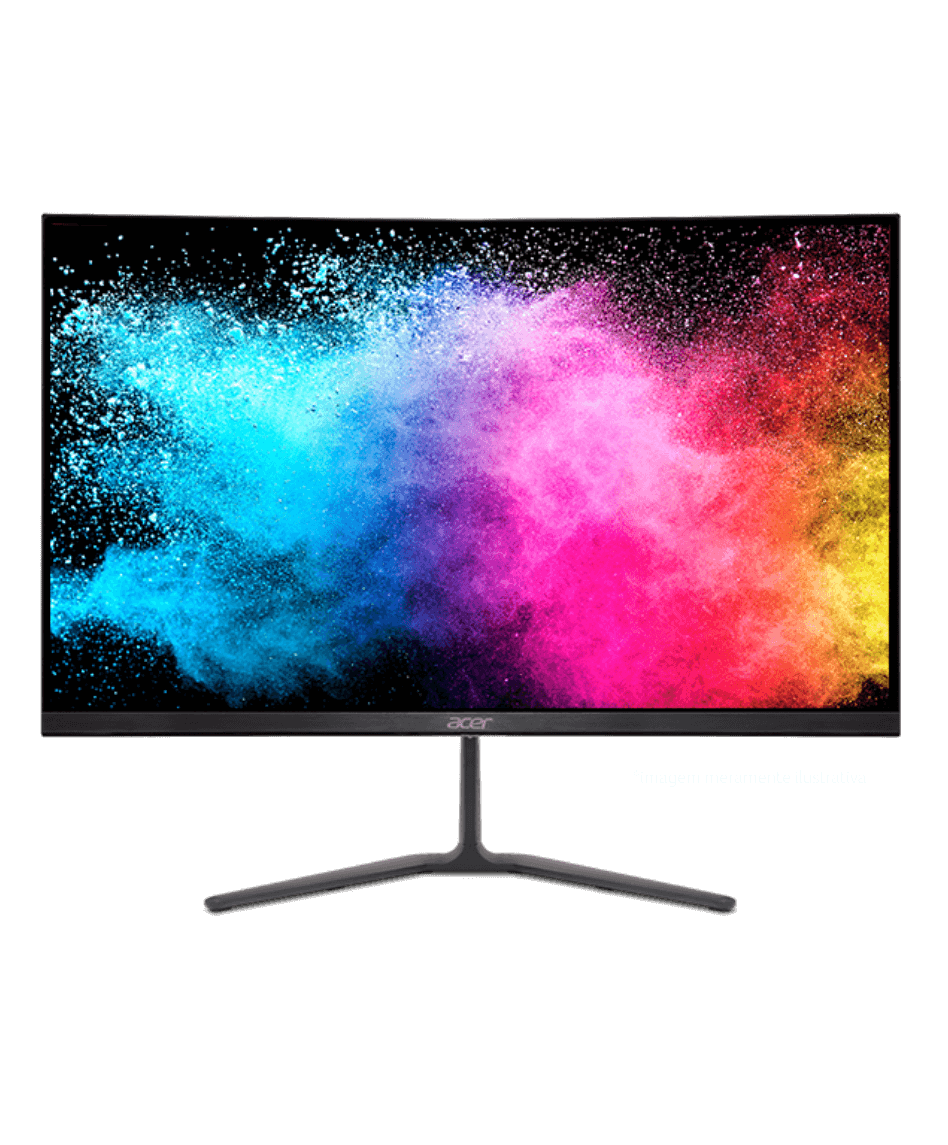 Monitor Acer com fumaça de explosão de cores na tela.