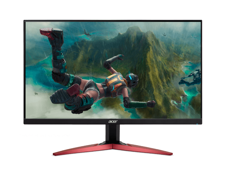 Monitor Acer com imagem de jogo com paraquedista na tela.