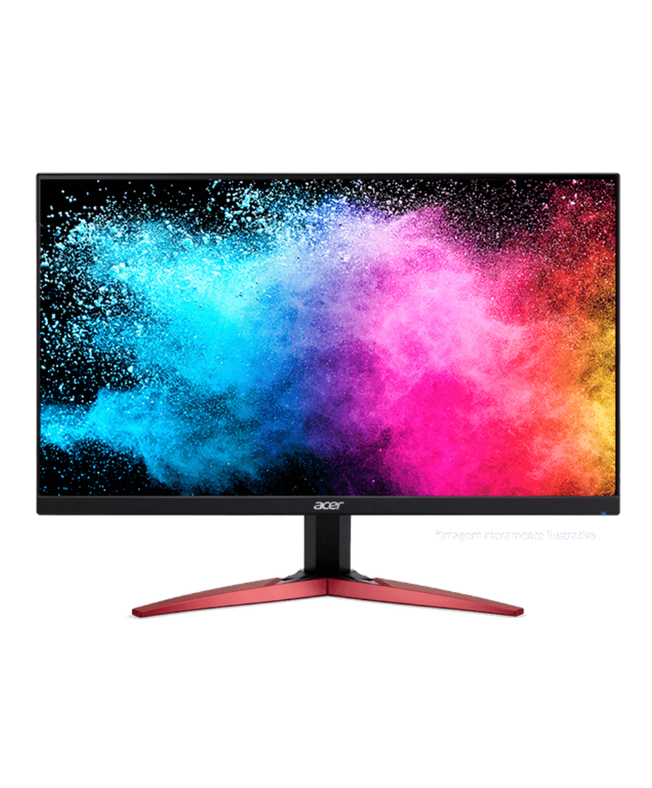 Monitor Acer com fumaça de explosão de cores na tela.