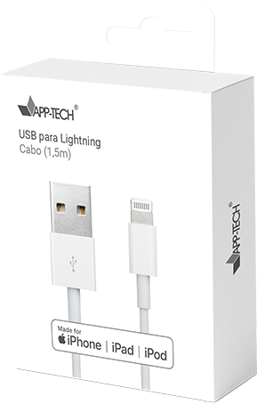 Cabo USB para iPhone, Lightning, Certificado Apple, 1,5m, Branco, App-tech 