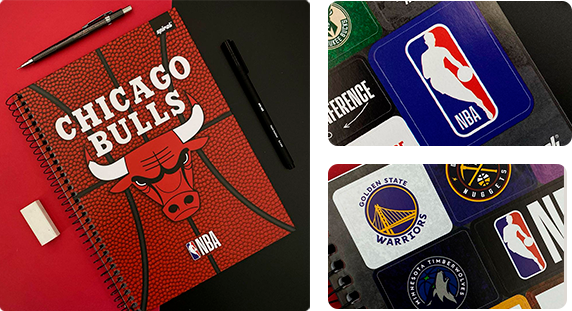 Caderno universitário capa dura, 1x1, 80 folhas, NBA, Chicago Bulls, 2403142, Spiral NBA