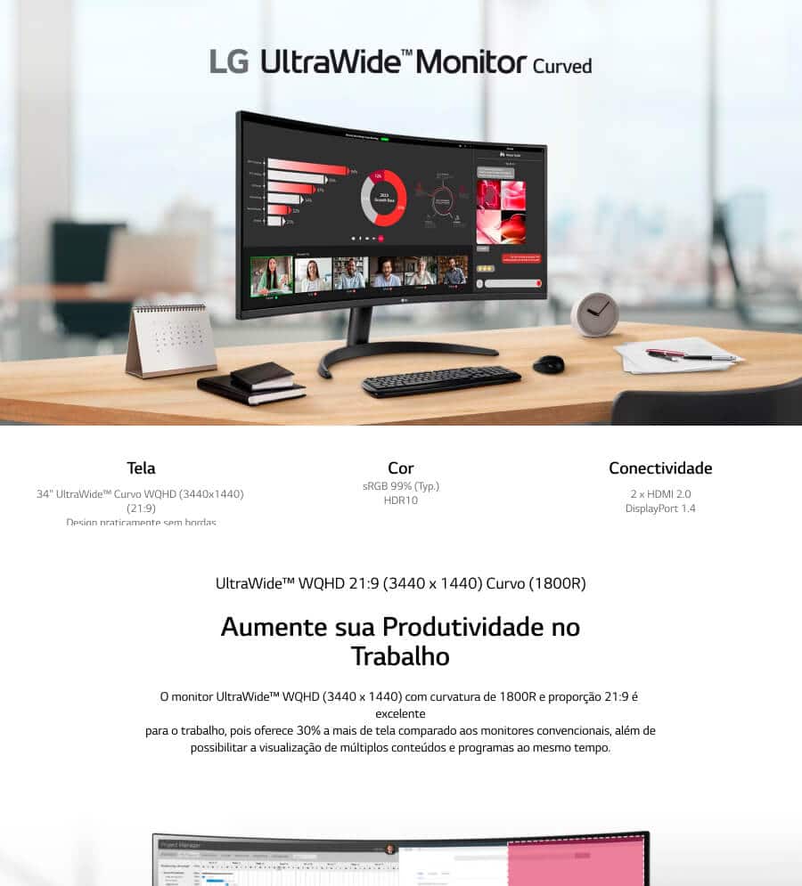 Monitor LED 34 VA ultrawide vurvo 5ms 100Hz 34WR50QC-B Lg CX 1 UN