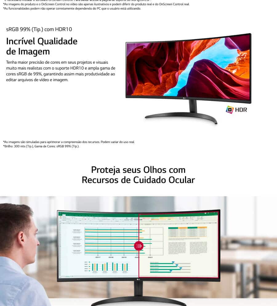 Monitor LED 34 VA ultrawide vurvo 5ms 100Hz 34WR50QC-B Lg CX 1 UN