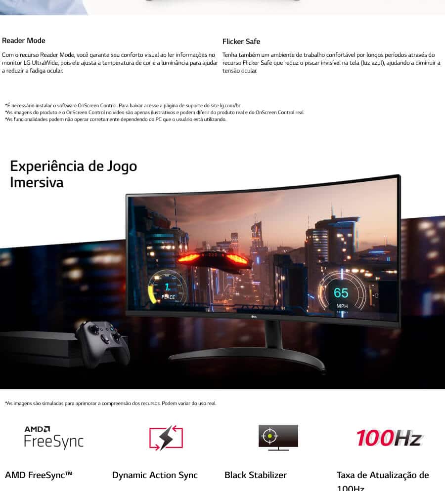 Monitor LED 34 VA ultrawide vurvo 5ms 100Hz 34WR50QC-B Lg CX 1 UN