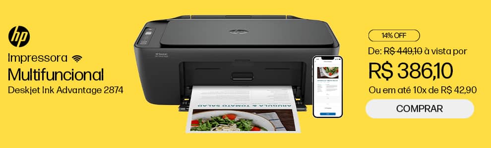 Impressora Multifuncional HP Jato de Tinta Deskjet Ink Advantage 2874, 6W7G2A, Colorida, Wi-fi, Conexão USB, Bivolt, HP - CX 1 UN