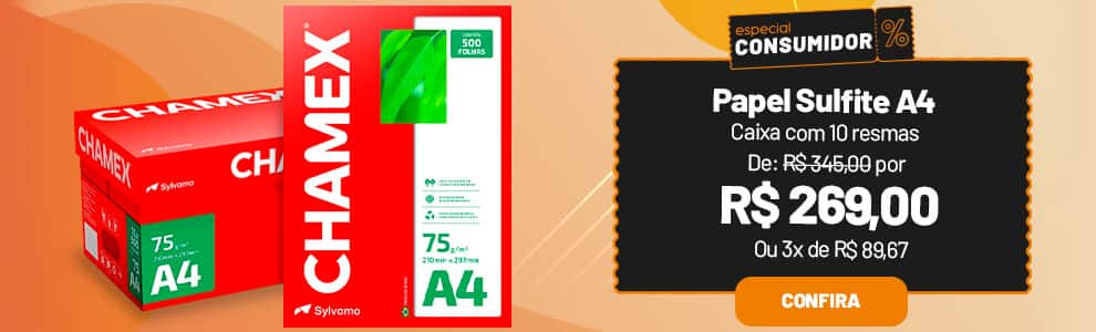 Papel Sulfite A4, 75g, 210mmx297mm, Caixa com 10 resmas - 5000 Folhas, Chamex