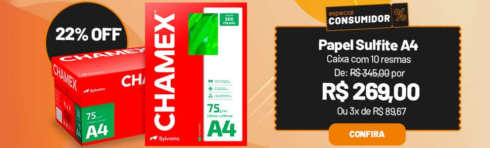 Papel Sulfite A4, 75g, 210mmx297mm, Caixa com 10 resmas - 5000 Folhas, Chamex
