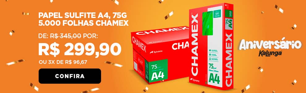 Papel Sulfite A4, 75g, Caixa com 10 resmas - 5000 Folhas, Chamex