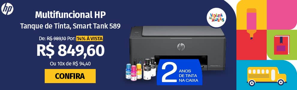 Impressora Multifuncional HP Smart Tank 589 Tanque de Tinta, Colorida, Wi-Fi, Conexão USB, Bivolt, 5D1A8A , HP