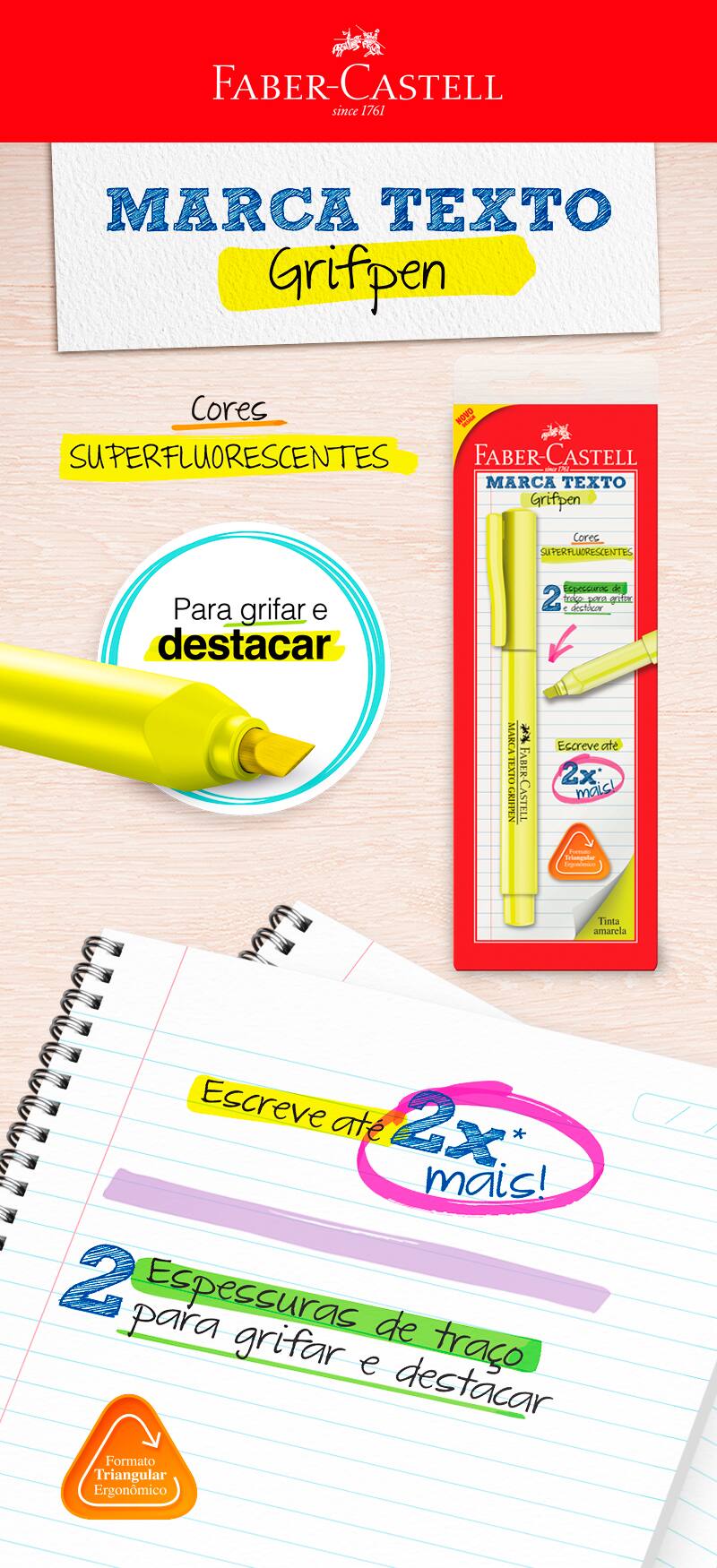 Pincel marca texto amarelo grifpen SM/MTAMZF Faber Castell BT 1 UN
