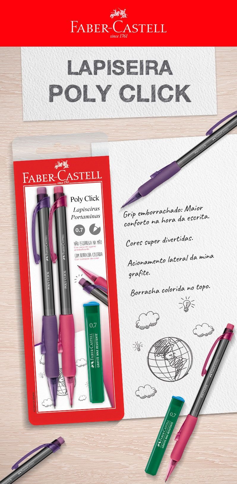 Lapiseira 0.7mm Click rs/rs SM/07CLICKRR Faber Castell