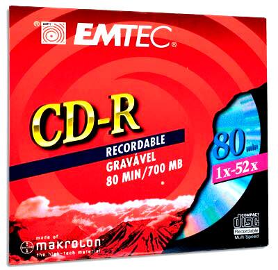 Cd-r gravável (80min/700mb)52x envelope Emtec - Mídias 