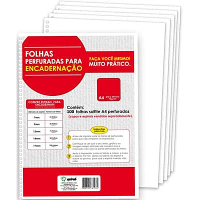 Folha Perfurada Para Encadernação A4 75g 100 Folhas no Shoptime