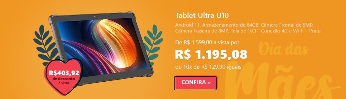 Tablet Ultra U10, 64GB de Memória, Câmera Frontal de 5MP, Câmera Traseira de 8MP, Conexão 4G e Wi-Fi, Android 11, Prata, NB381