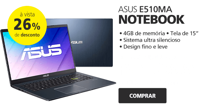 Notebook Asus Dual Core, 4GB de Memória, 128GB de Armazenamento, Tela de 15", Windows 11 pro, Preto, E510MA