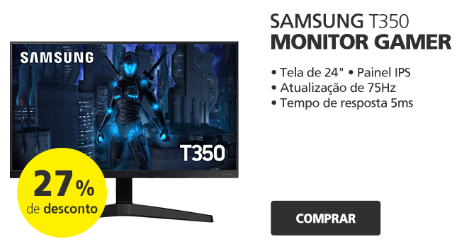 Monitor Gamer LED, Tela de 24", Tempo de resposta 5ms,Taxa de atualização de 75Hz, Preto, T350, Samsung