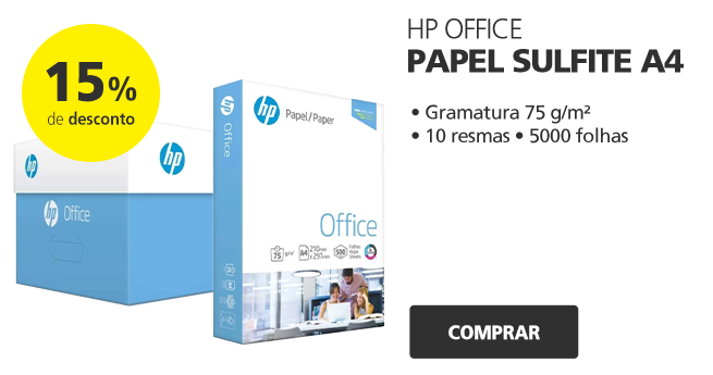 Papel Sulfite A4, 75g, 210mmx297mm, Caixa com 10 resmas - 5000 Folhas, HP Office