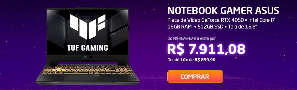 Notebook Gamer TUF Gaming F15, Placa de Vídeo Dedicada 6GB NVIDIA GeForce RTX 4050, Intel Core i7, 16GB de Memória, 512GB SSD de Armazenamento, Windows 11, Tela de 15,6 polegadas, FX507VU-LP177W, Asus - CX 1 UN