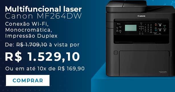 Impressora Multifuncional Laser MF264DW, Monocromática, Impressão Duplex, Conexões Ethernet, Wifi e Wi-fi direct, 110v, Canon - CX 1 UN