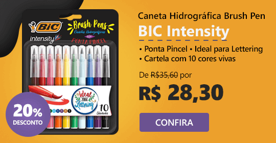 Caneta Hidrográfica Brush Pen BIC Intensity, Ponta Pincel, Ideal para Lettering, Cartela com 10 cores vivas