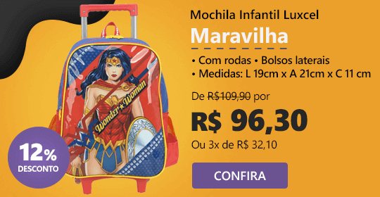 Mochila Infantil Luxcel Maravilha, com rodas e bolsos laterais, com 12% de desconto