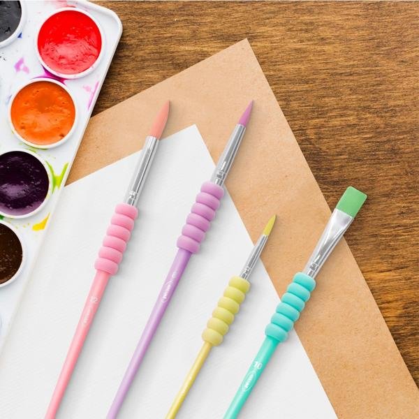 Kit para pintura Soft Touch cores pastéis com 4 Pincéis, Oval - BT 4 UN