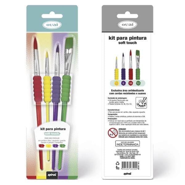 Kit para pintura Soft Touch com 4 Pincéis, Oval - BT 1 UN