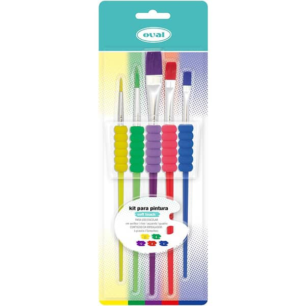 Kit de Pincel para pintura Soft touch com 5 pincéis em cores pastéis, Oval - BT 5 UN