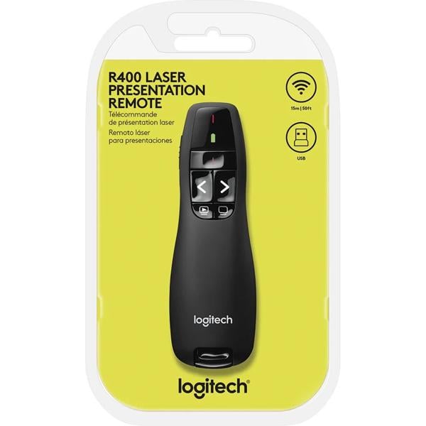 Apresentador sem fio Logitech R400 com Laser Pointer Vermelho, Conexão USB e Pilha Inclusa BT 1 UN