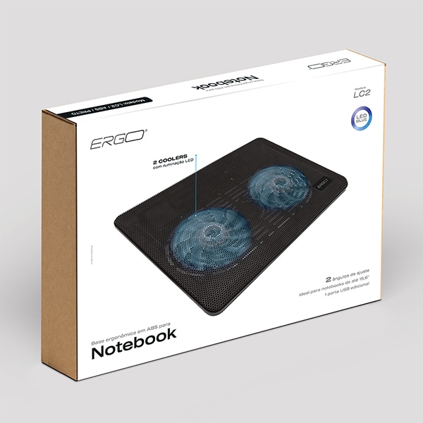 Base para notebook com 2 coolers, LC2, Ergo - CX 1 UN