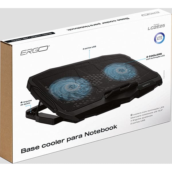 Base para notebook com ajuste de altura, 2 coolers, USB, LC2E25, Ergo - CX 1 UN