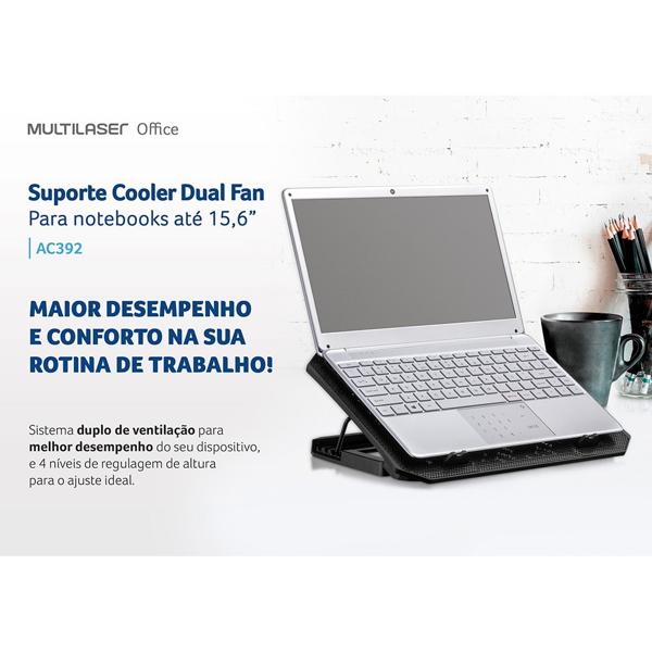 Base para notebook com 2 coolers, AC392, Multi - CX 1 UN