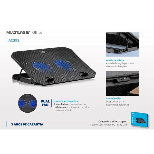 Base para notebook com 2 coolers, AC392, Multi - CX 1 UN