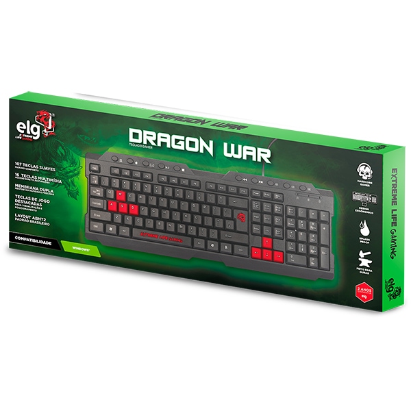 Teclado Gamer USB, Dragon War, Vermelho, TGDW2, Elg - CX 1 UN