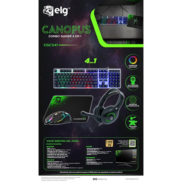 Kit Gamer (Teclado / Mouse / Headset / Mousepad), CGCS41, Elg - CX 1 UN