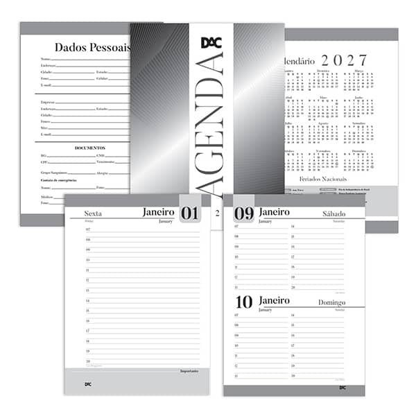 Agenda Diária 2027, Costurada, Cinza e Preto, 336 páginas, com Suporte para Caneta, 4535, Dac - PT 1 UN Agenda Diária 2027, Costurada, Cinza e Preto, 336 páginas, com Suporte para Caneta, 4535, Dac - PT 1 UN