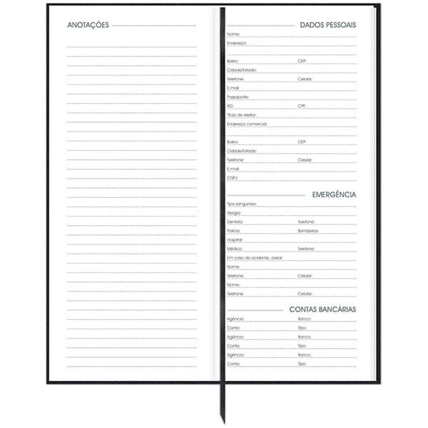 Agenda comercial 2026, Capa costurada, 110 x 250mm, Preta, 194 Folhas, 2633460, Spiral Brief Executive - PT 1 UN