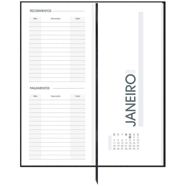 Agenda comercial 2026, Capa costurada, 110 x 250mm, Preta, 194 Folhas, 2633460, Spiral Brief Executive - PT 1 UN