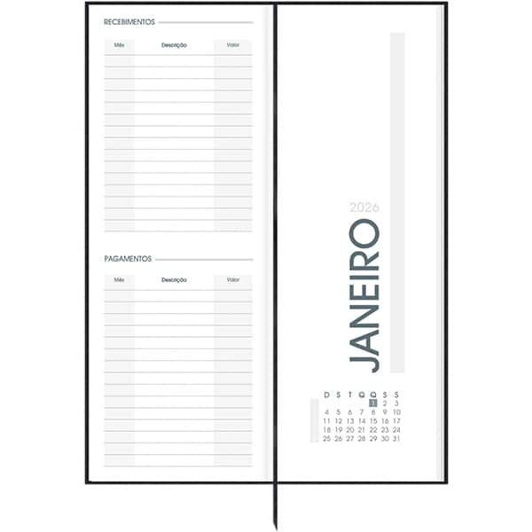 Agenda Comercial 2026, Brief Executive, Preta, 130mm x 350mm, 194 folhas, 2633477, Spiral Brf Ex - PT 1 UN