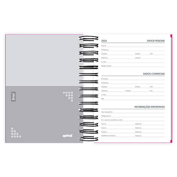 Agenda diária 2026, Brief Case, 176 folhas, Rosa, 2633576, Spiral Brf - PT 1 UN