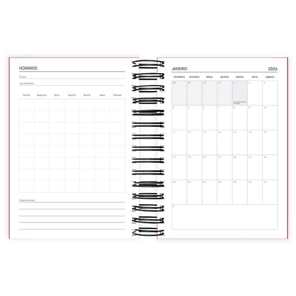 Agenda diária 2026, Brief Case, 176 folhas, Rosa, 2633576, Spiral Brf - PT 1 UN